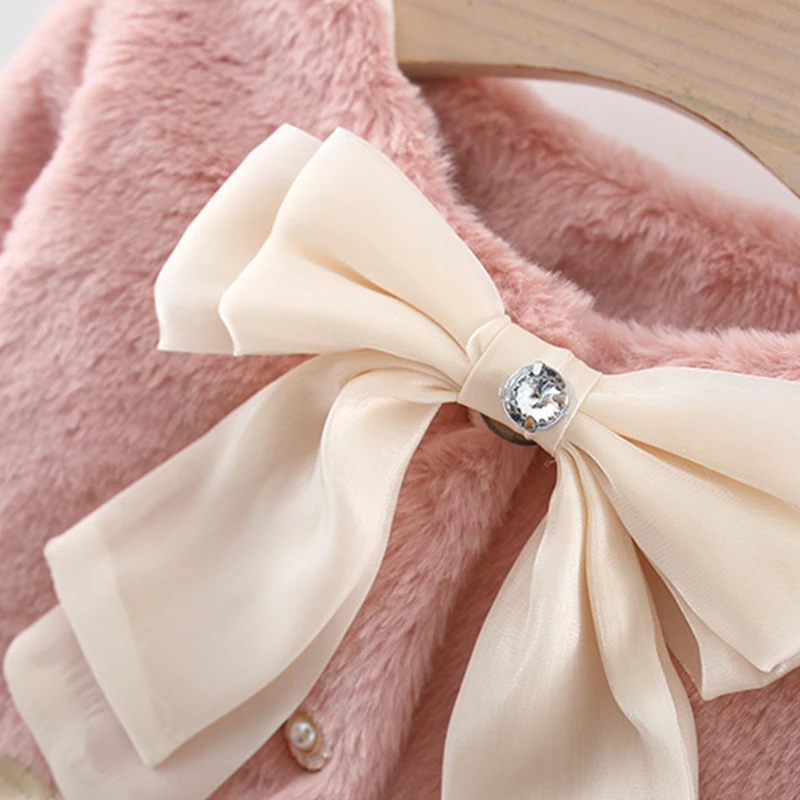 Girls' Sweater Solid Color Autumn Fashion Artificial Fur Princess Aromatherapy Children's Coat Girls' Baby Top Warm