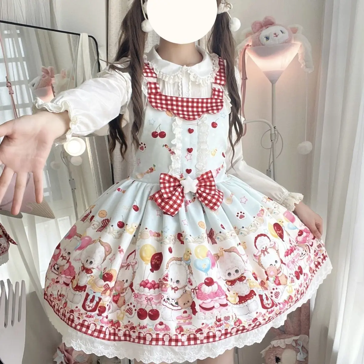 Kawaii Lolita Cute Jsk Camisole Dress Sweetheart Princess Cartoon Printing Bow Vitality Girly Loli Mini Dresses