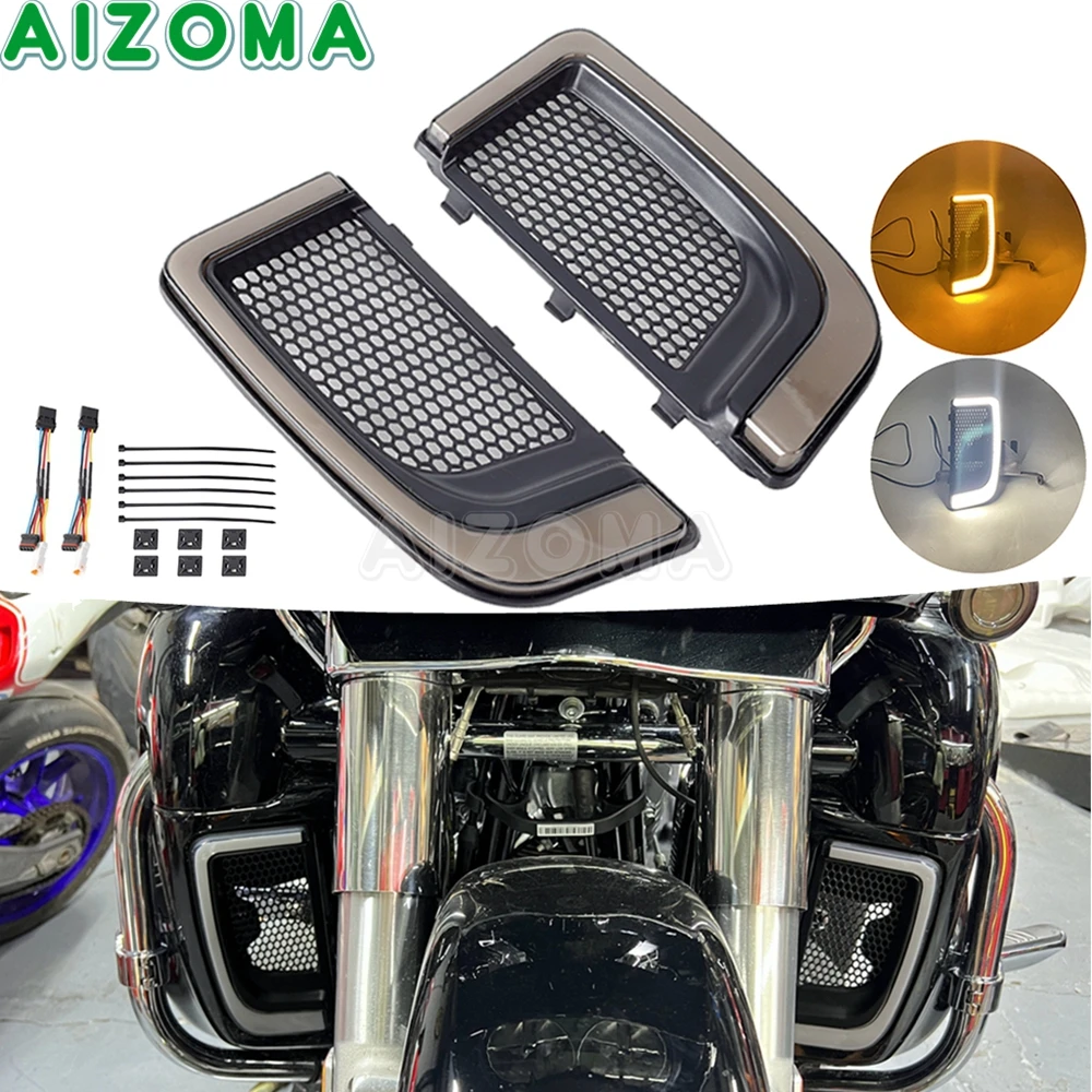 

Motorcycle LED Turn Signal Light Fairing Lower Grills Running Lamp For Harley Touring 2014-2020 Road Electra Street Glide FLHTK