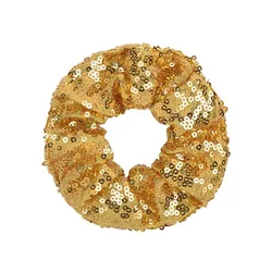 Sparkly Sequin Glitter Hair Ties - Colorful Elastic Scrunchies for Women, Girls, and Kids (Gold)