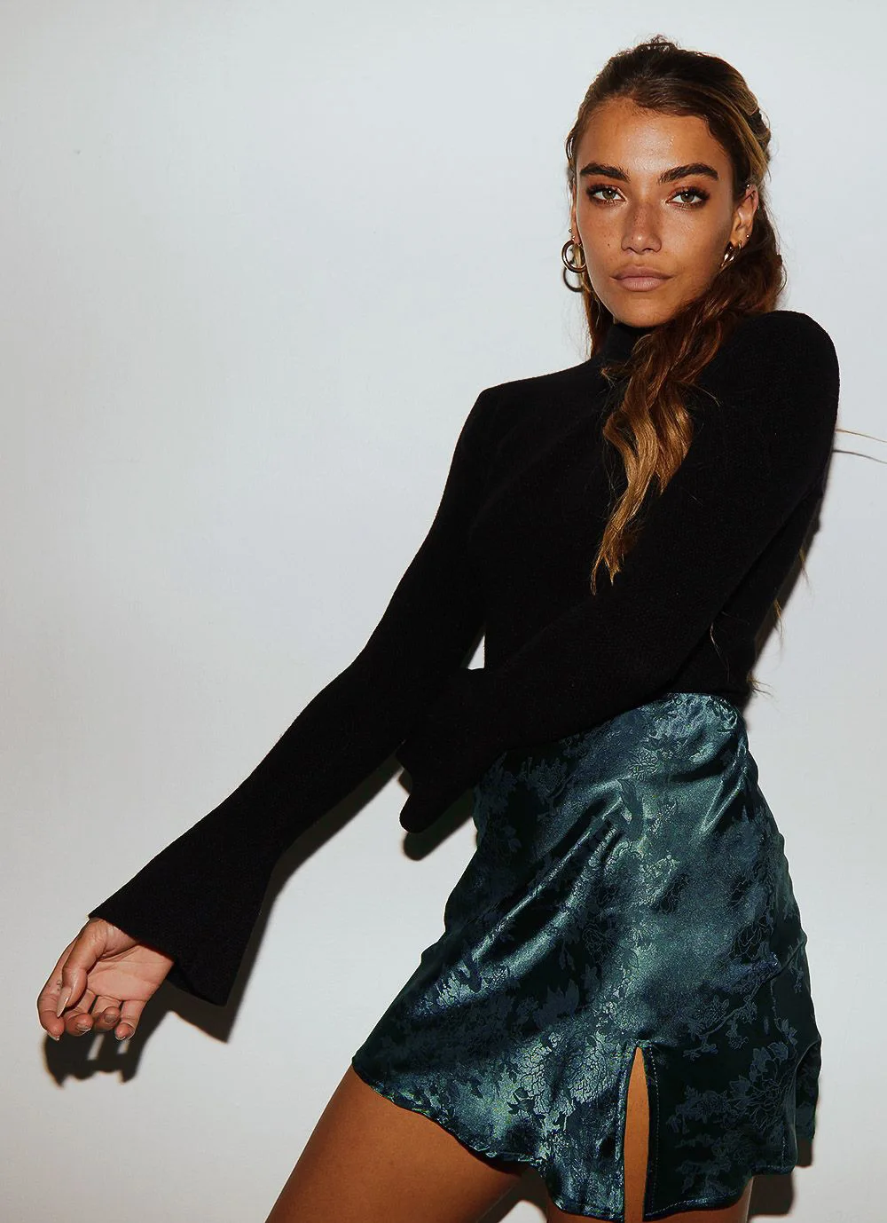 Sexy Frühling Sommer Schlitz Mini Rock Frauen Jacquard Satin Hohe Taille Zip A-Line Midi Rock Elegante Chic Vielseitig Mode Rock – Detail 6