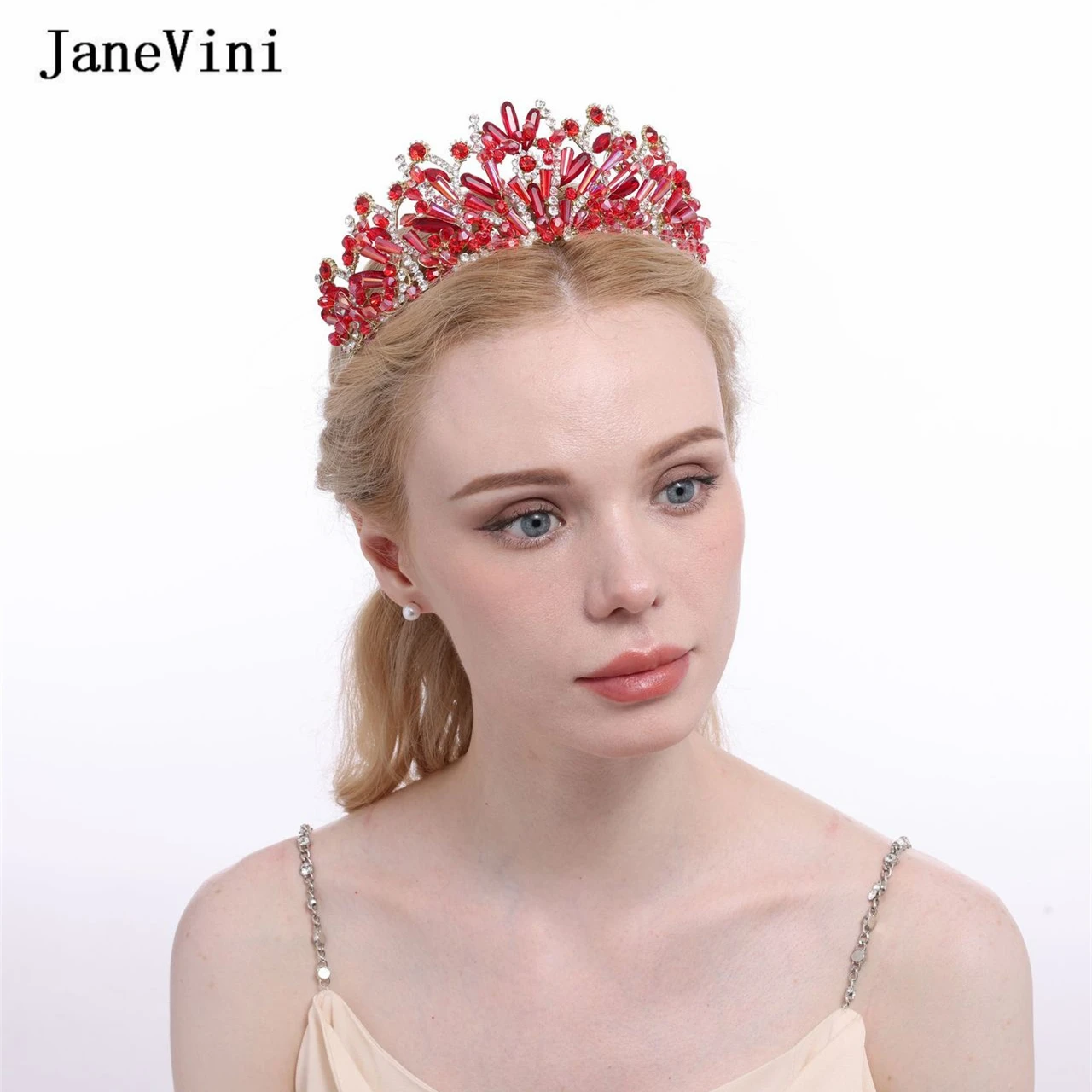 

JaneVini New Luxury Diadem Baroque Red Crystal Bridal Headwear Princess Tiaras Birthday Party Crowns Wedding Jewerly Accessories