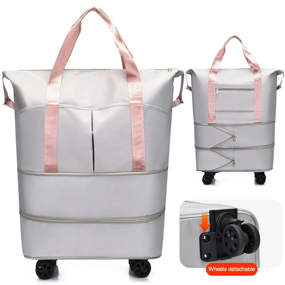 Carry On Luggage Bag with Detachable Wheels Dry Wet Separation Expandable Suitcases Large Capacity Duffle Bag for Men and Women