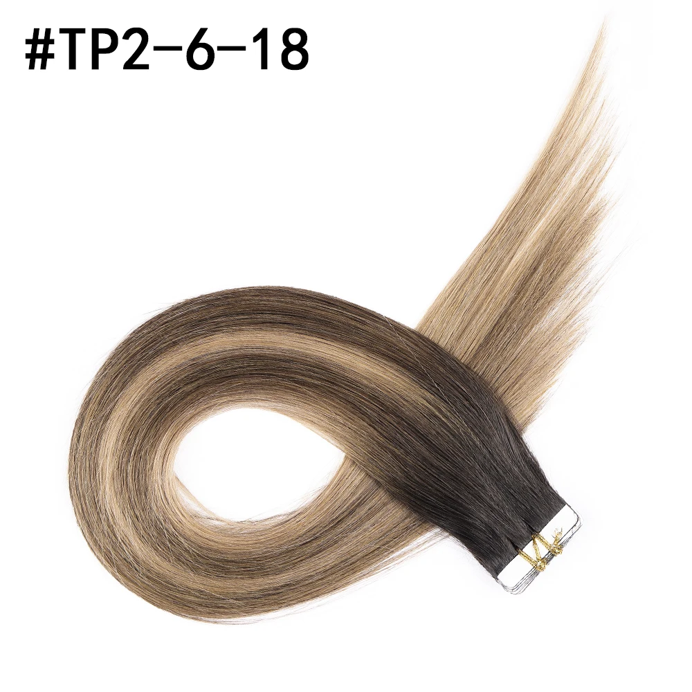Highlight Brown Hair Tape In Hair Extension 20pcs/Pack Straight 100% Real Hair Tape In Human Hair Extension For Women 12-24 Inch
