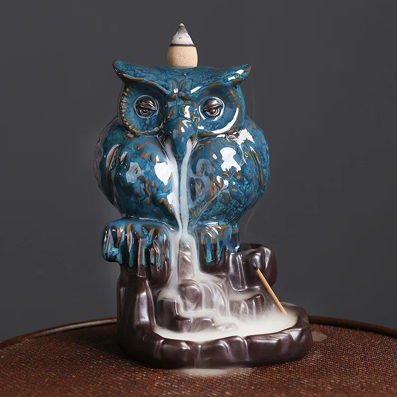 Creative European Ceramic Backflow Incense Burner Owl Aromatherapy Furnace Alpine Flowing Water Backflow Holder Home Decoration
