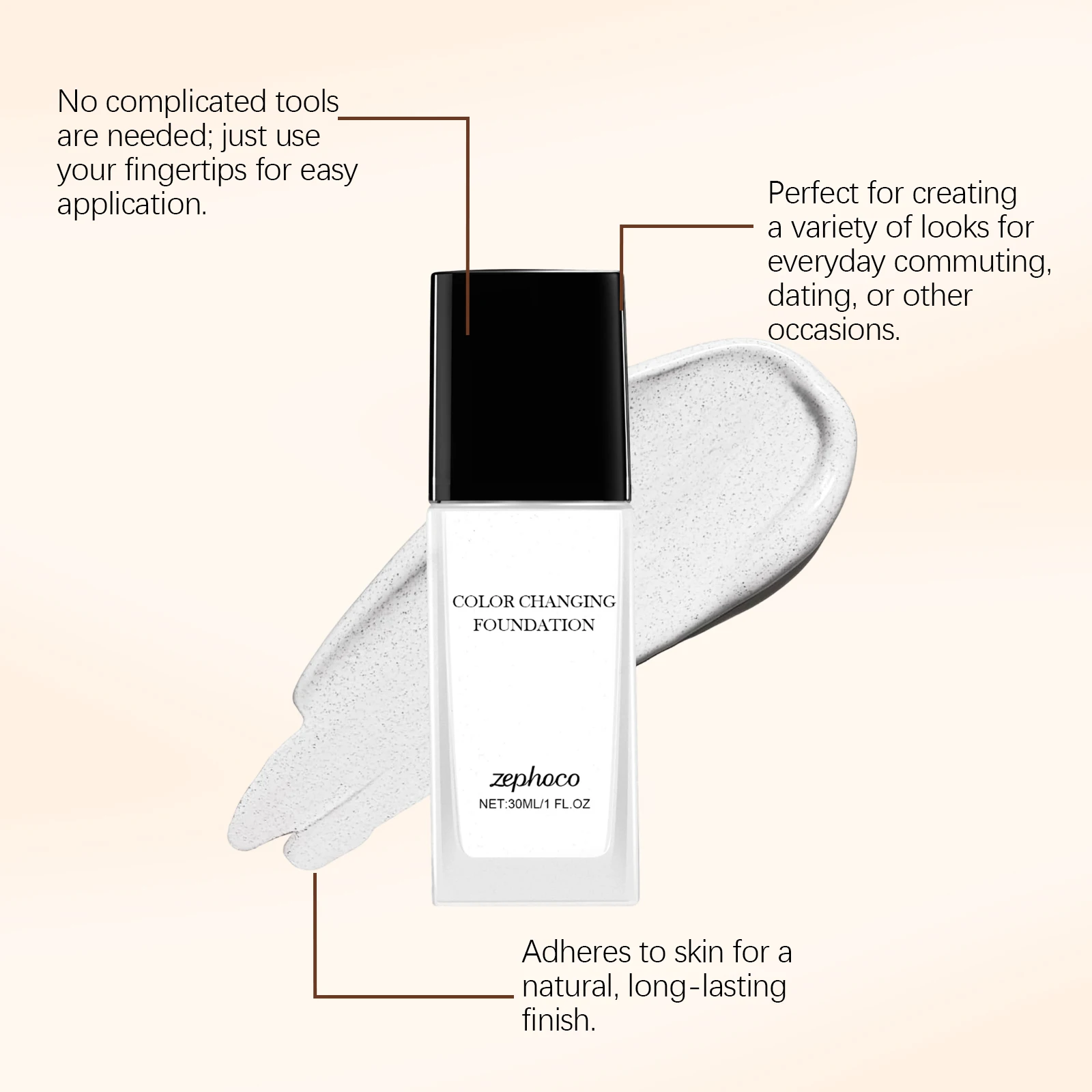 Zephoco Liquid Foundation Flawless Finish High Coverage Base Makeup_voghion.com