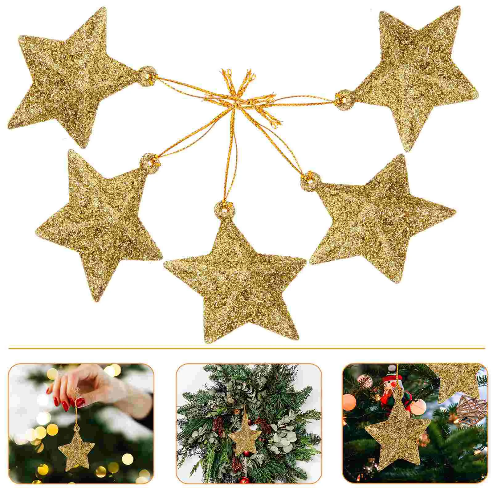 

Pentagram Christmas Tree Star-shaped Pendants Xmas Hanging Adorns for Design Delicate Decors Party PVC Ornaments Gold Trim