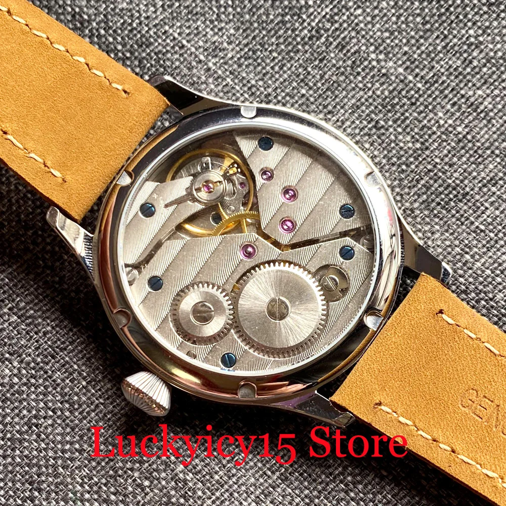 PARNIS 44MM 6497 Mechanical Hand Winding Sliver Case Men Wristwatch Grey/Black/Blue Dial Luminous Dial Polished Bezel Leather