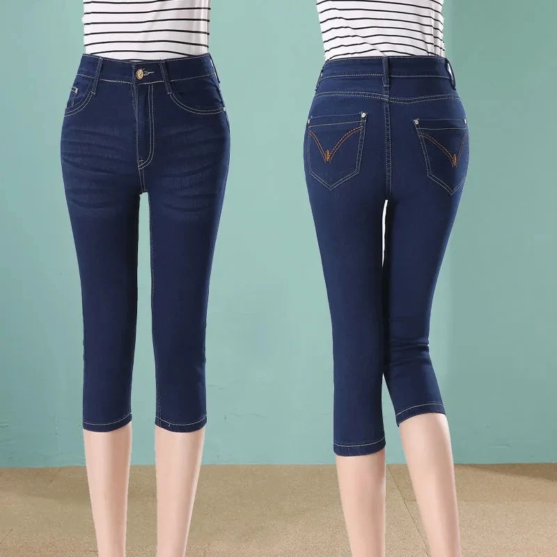 Korean Fashion Capri Blue Denim Pants Women Summer 2023 Vintage High Waist Jeggings Jeans Short Pencil Pants Breeches Leggings