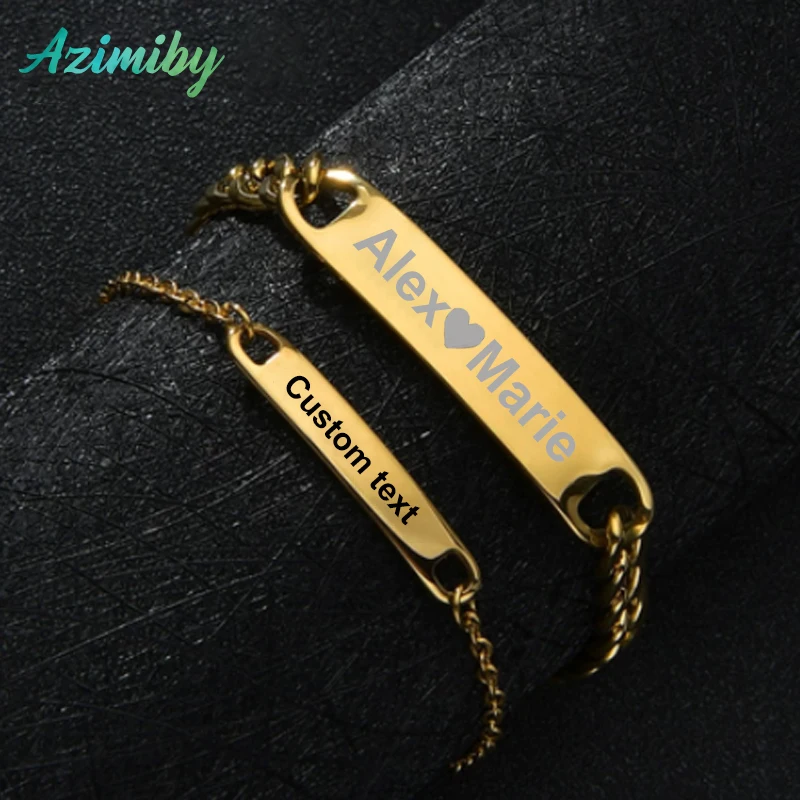 

Azimiby Personalized Name ID Couple Bracelets Stainless Steel Engrave Lover's Names Date Custom Women Men Kid Bracelets Gifts