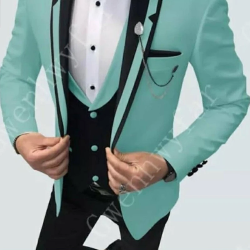 3 Piece Men Suits for Wedding Shawl Lapel Made Groom Tuxedo Jacket Vest with Pants Male Fashion Costume