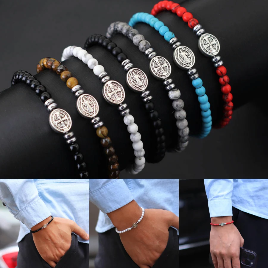 Hematite Beads Men Bracelet Natural Stone Healing Meditation