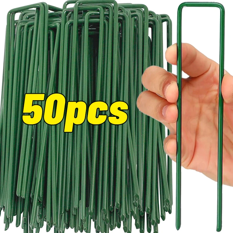 10/50pcs Landscape Staples U-Shaped Turf Pins Garden Stakes Heavy Duty Yard Lawn Tent Stakes Ground Nail Tent Securing Pegs