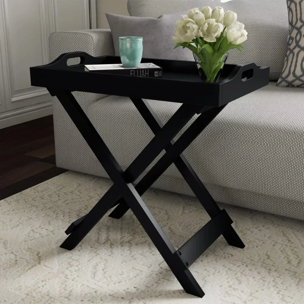 

Folding End Table with Removable TV Tray, Black