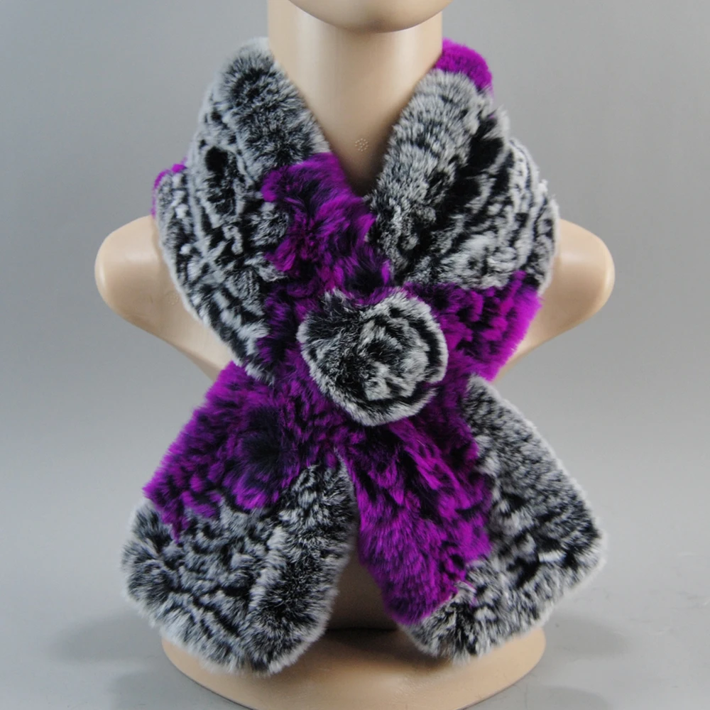 New Style Hand Knitted Real Natural Rex Rabbit Fur Scarf Women Winter Warm Rex Rabbit Fur Scarves Lady Soft Real Fur Neckerchief 5