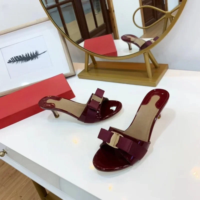 Summer New Versatile Slim Heel Open Toe Slippers with Mid Heel Women's Sandals