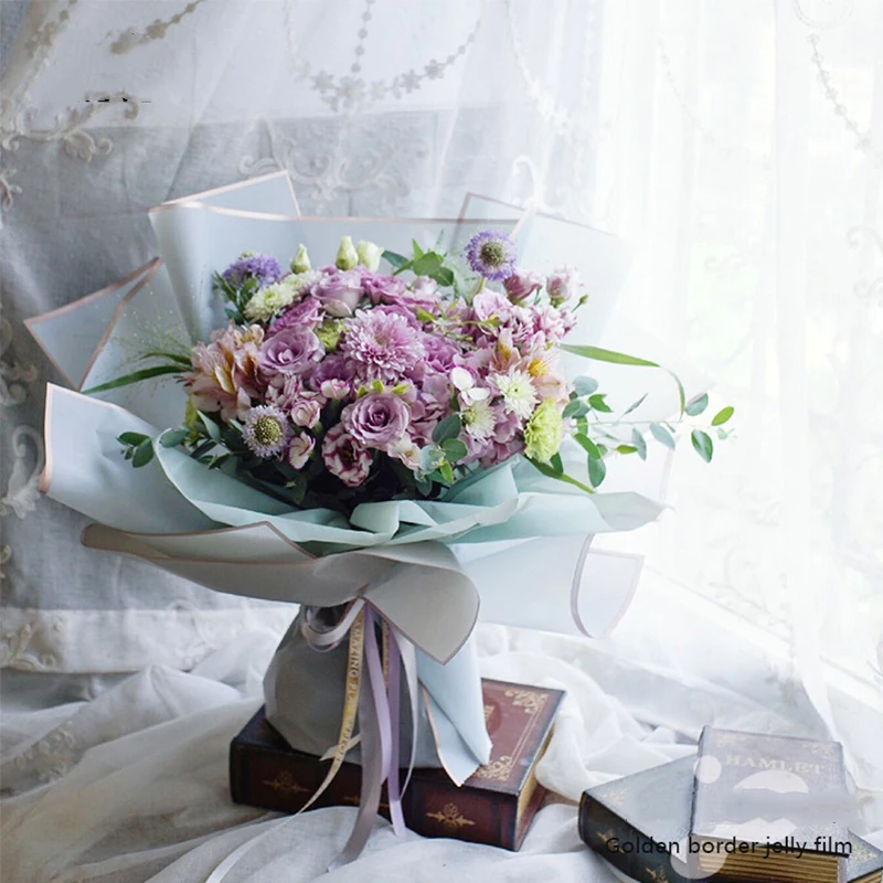 20pcs/lot Golden Border Rose Floral Wrapping Paper Korean Style Semitranparent Gift Wrap Florist Flower Bouquet Wrapping Paper