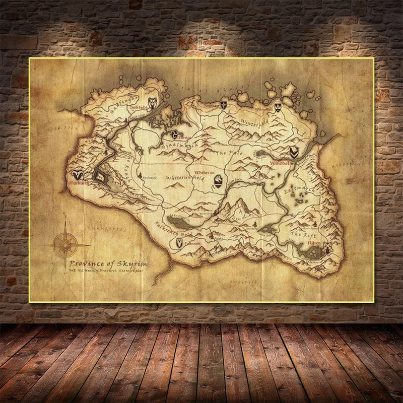 Skyrim Map Art Film Abstract Modern Canvas Painting Poster Prints Wall ...