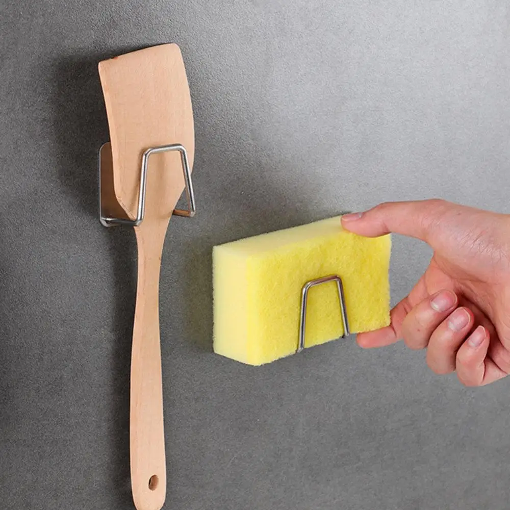 Sink Sponge Rack Stainless Steel Kitchen Sink Drain Basket Drain Cleaning Brush Hook Wall Hooks Home Organizer