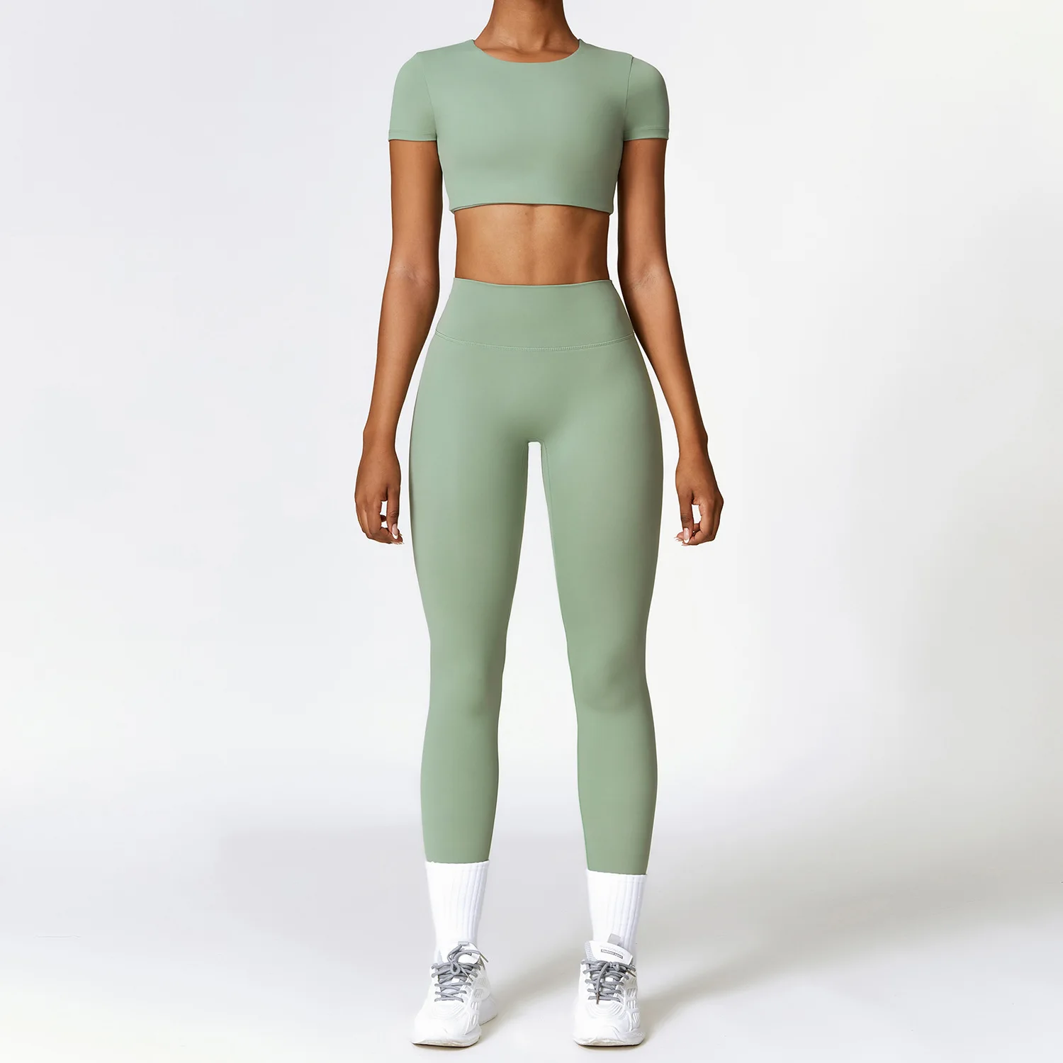 Women's 2-Piece Yoga Set: Long Sleeve Crop Top & High Waist Leggings Fitness Ensemble