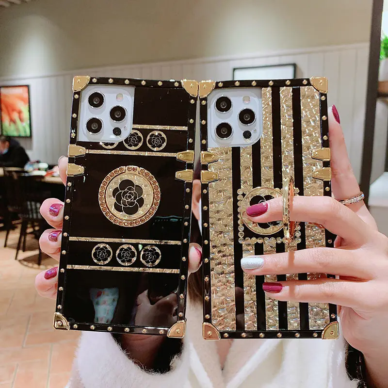

Luxury Glitter Diamond Ring Holder Square Bling Phone Case For Samsung S23 S22 S21 S20 Plus + Ultra Fe Note 20 ZFlip 3 4 Cover