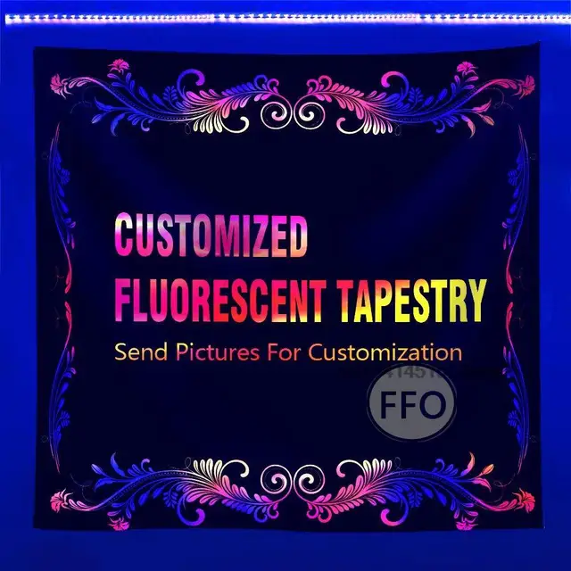 Tapisserie de lumière noire réactive UV personnalisée, décoration murale esthétique, trippy hippicopter, néon, décors de fête 1