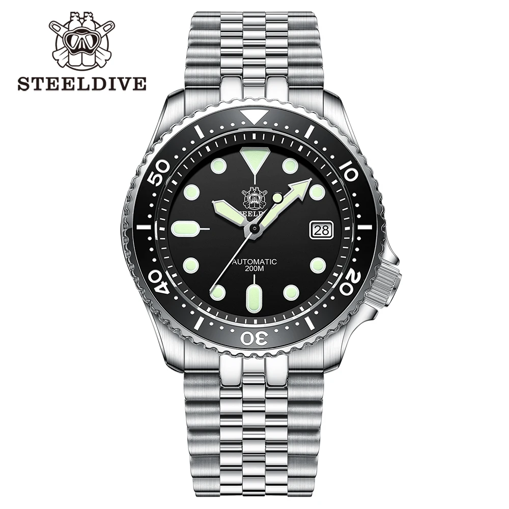 

Steeldive 1996 Diver Watch Black Dial Steel Bracelet Sapphire Glass 200M NH35 Automatic Self Wind Mechanical Watch for Men