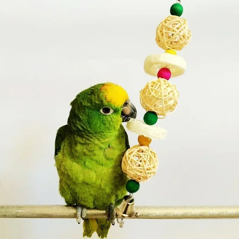 Bird Pet Bites Toy Parrot Macaw Luffa Bell Swing Scratcher Climb Toys Cockatiel Colour Random
