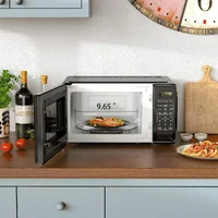 Compact 0.7 Cu ft 700W Black Countertop Microwave Oven LED Display Timer Clock Defrost Child-Safe Lockout Push-Button Door 10 2