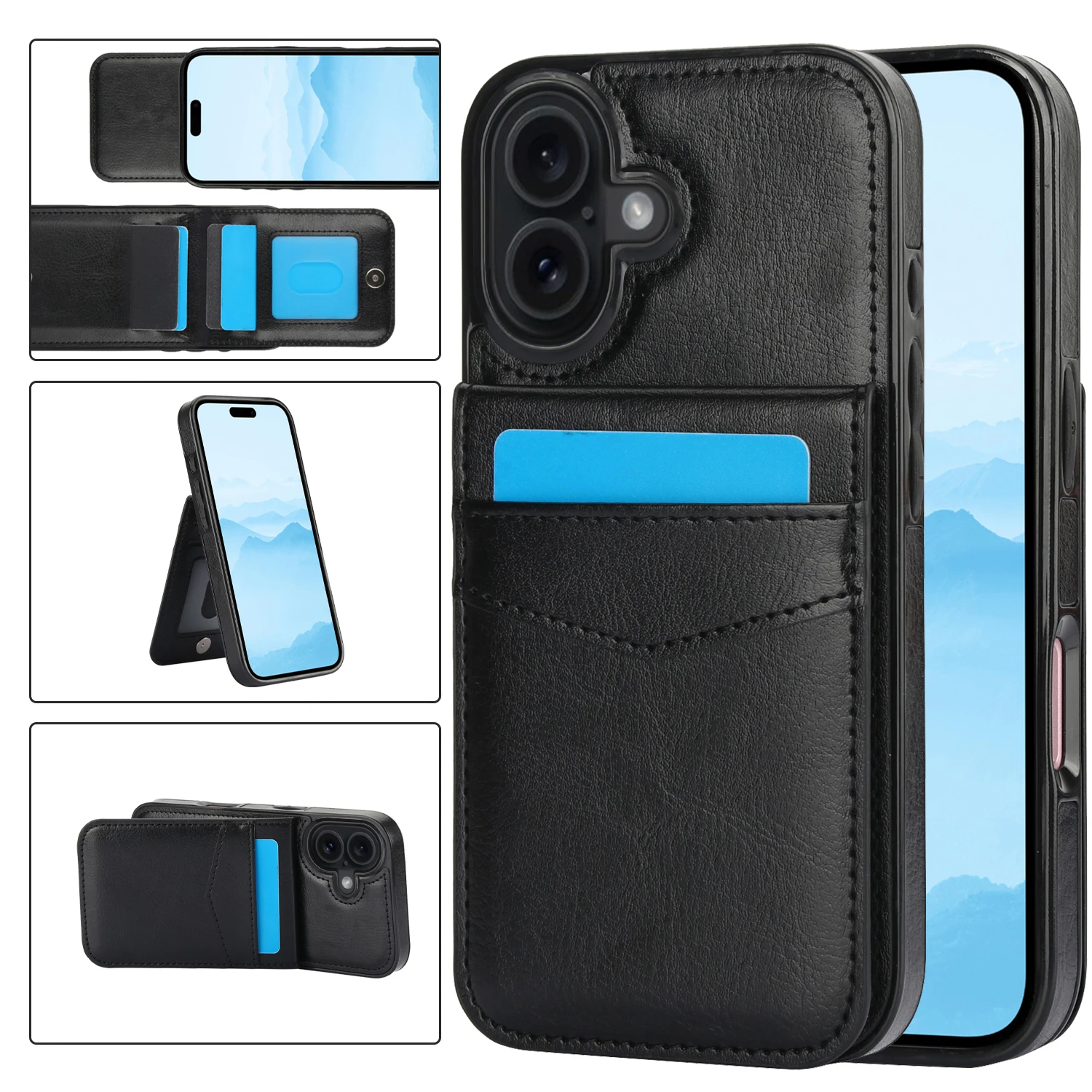 Elegant Leather Phone Case with Card Holder and Stand Feature - Protective Cover