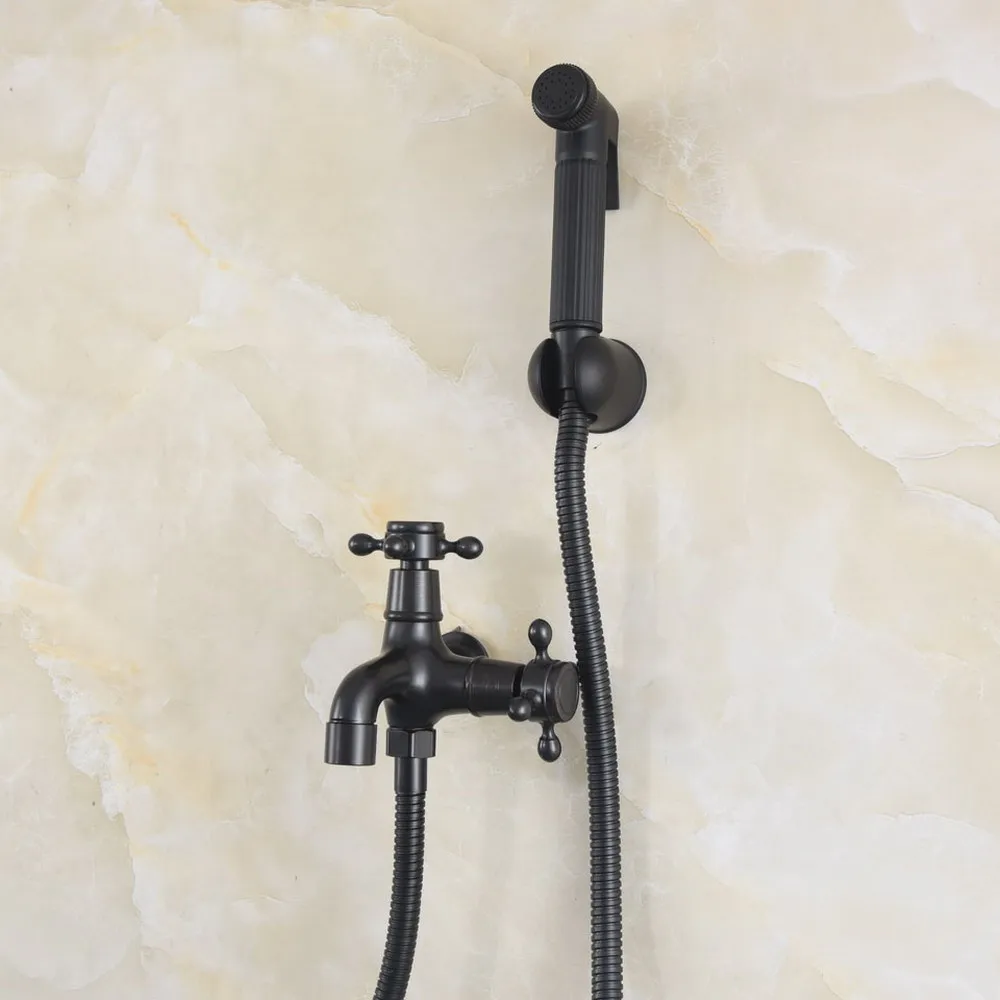 Black Oil Rubbed Brass Double Use Bathroom Bidet Faucet Hand Held Bidet Spray Bathroom Shower Water Spray Head Set  Lav528