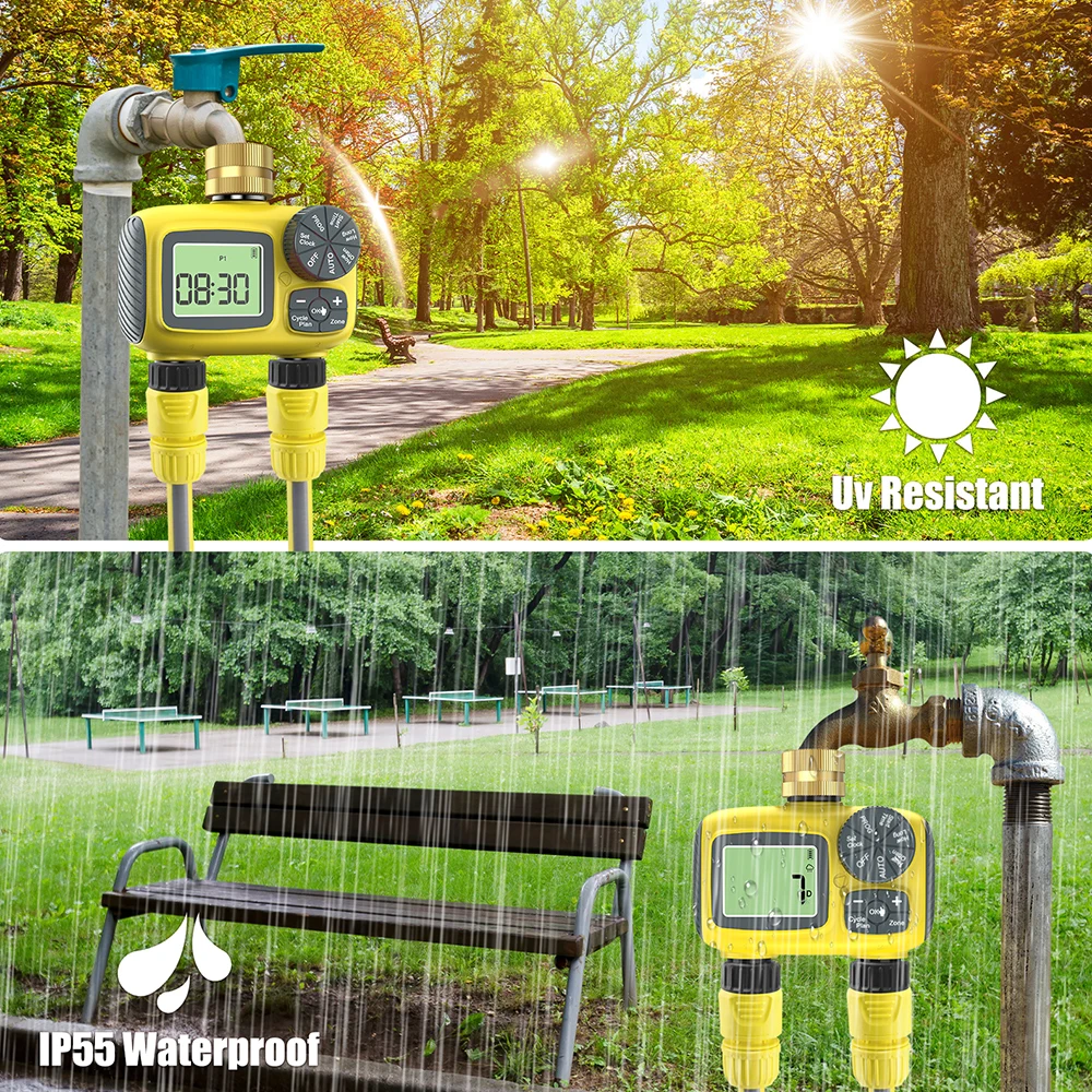 IP55 Automatic Water Timer with 2-Outlets Garden Irrigation System