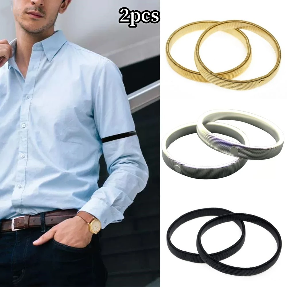 2/1pc Unisex Elasticated Shirt Sleeve Holder Adjustable Arm Cuffs Bands Stretchy Elastic Metal Sleeve Garters Clothing Accessory