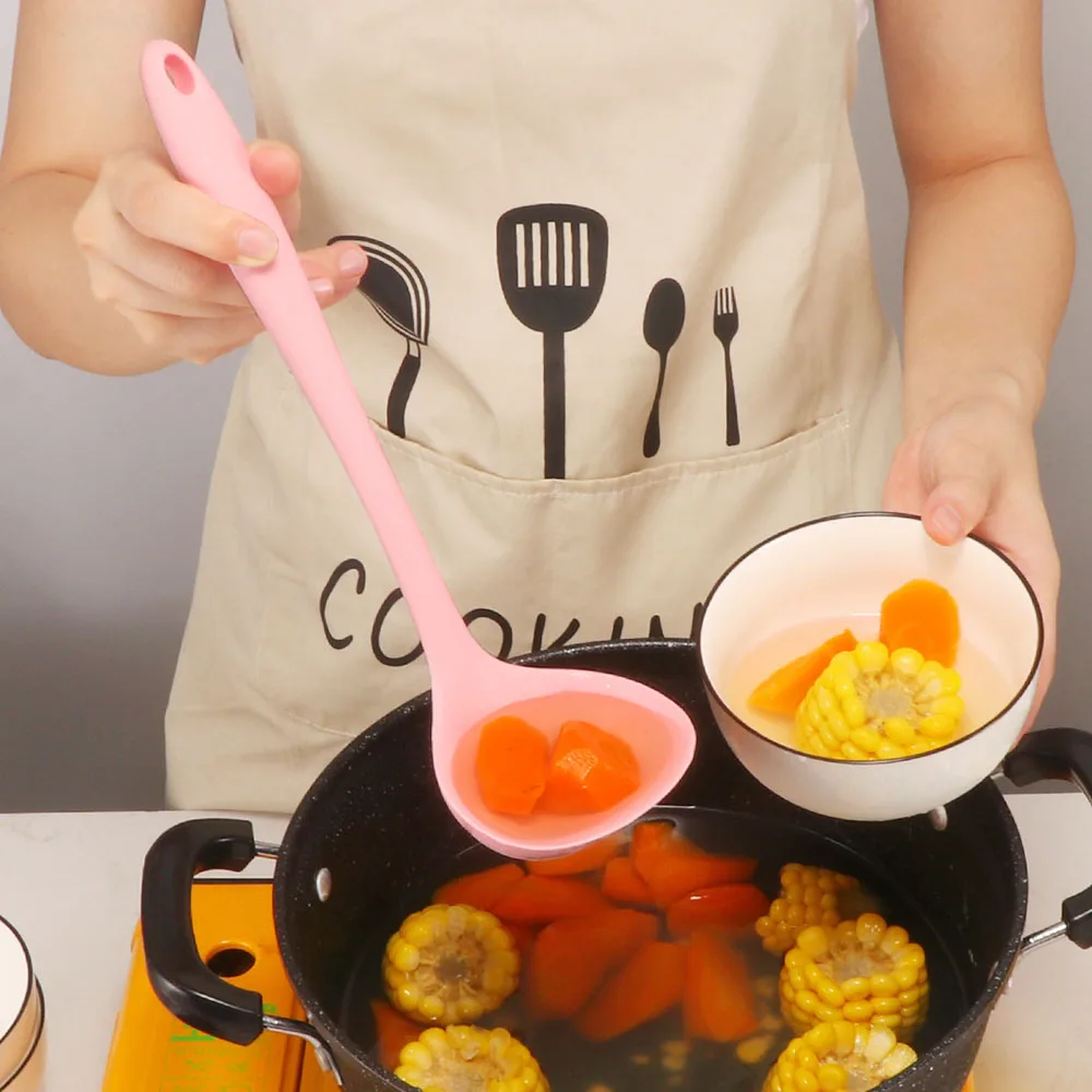 1Pcs Non Stick Pink Silicone Heat-Resistant Kitchen Cookware Spatula Soup Spoon Shovel Turner Utensil Cooking Tools Kitchenware