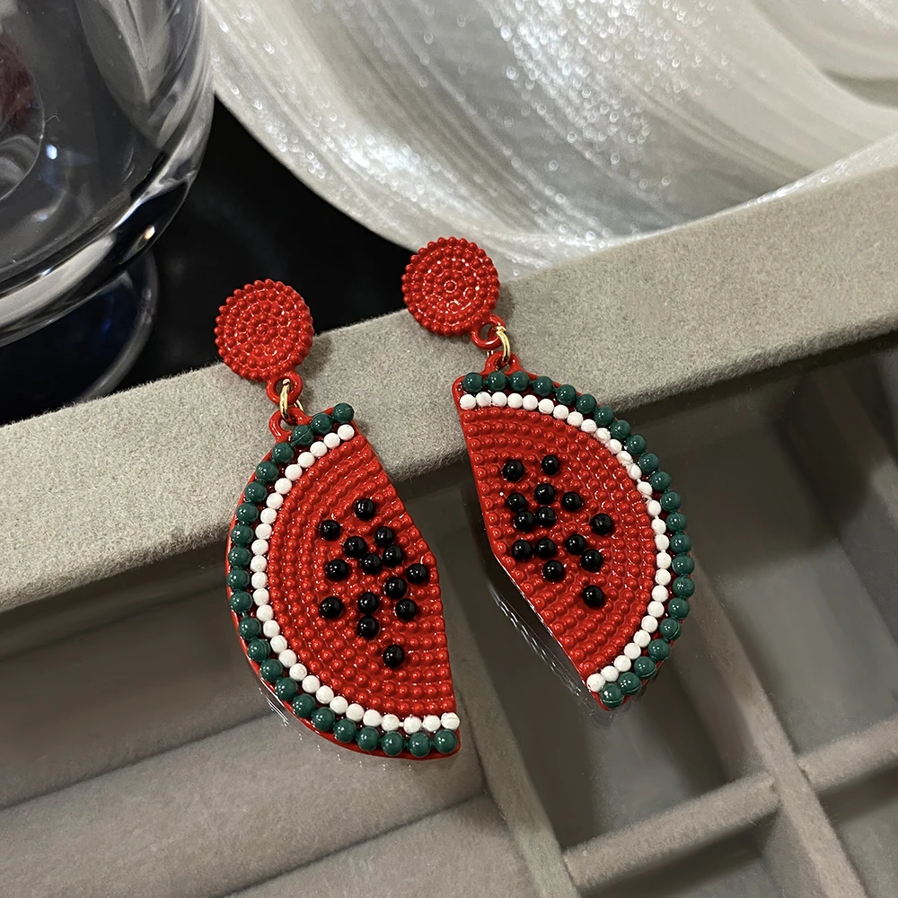 AENSOA Creative Painted Metal Watermelon Lemon Drop Earrings for