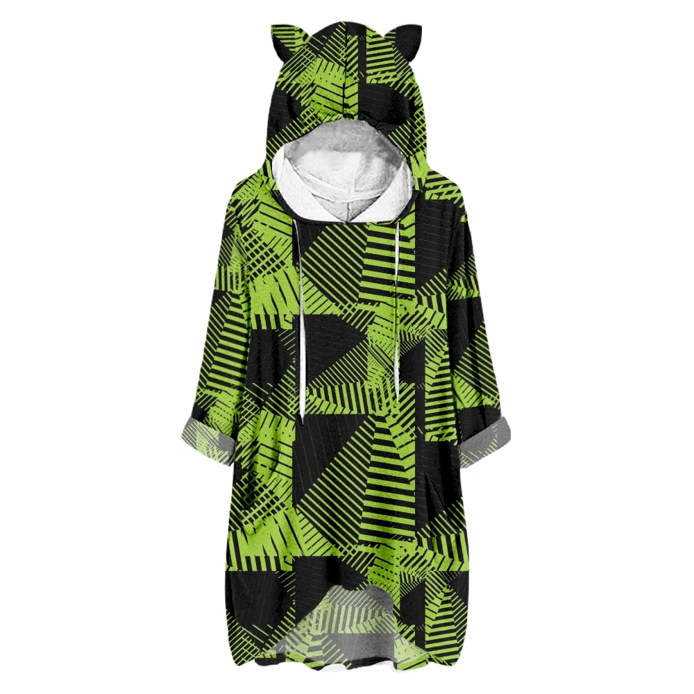 

Женская толстовка с принтом, свободная модная повседневная толстовка с полурукавами и кошачьими ушками