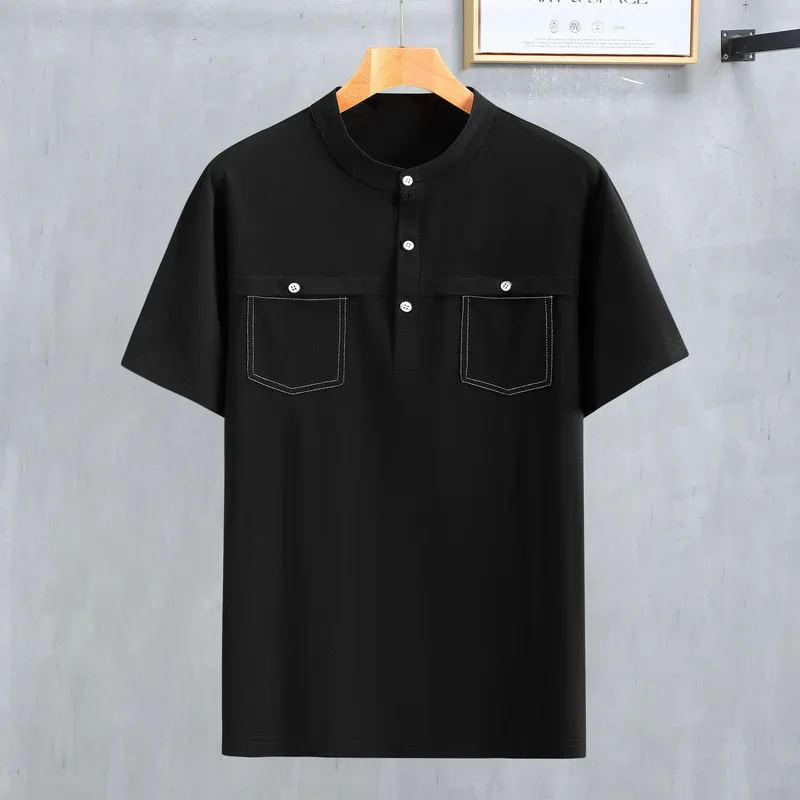 

Plus Size Short Sleeved T-shirt For Men Summer Thin Loose O-Neck Half Sleeved Casual Black Pocket 11xl 165kg