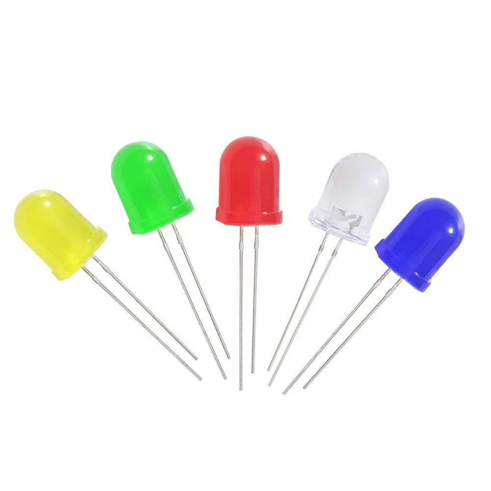 LED 다이오드 모듬 원형 키트, 활성 발광 다이오드 전자 키트, 흰색 녹색 빨간색 파란색 노란색, 8mm, 10mm, 50 개