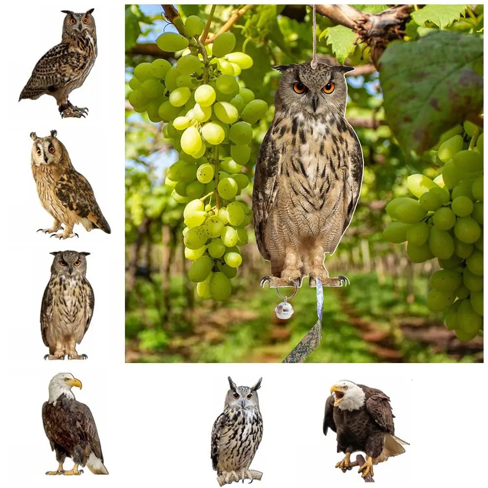 Waterproof Bird Repel Owl Scarecrow Bird Repel Devices Rectangle Hanging Fake Scare Device With Bells Repeller Patio bird repellent device