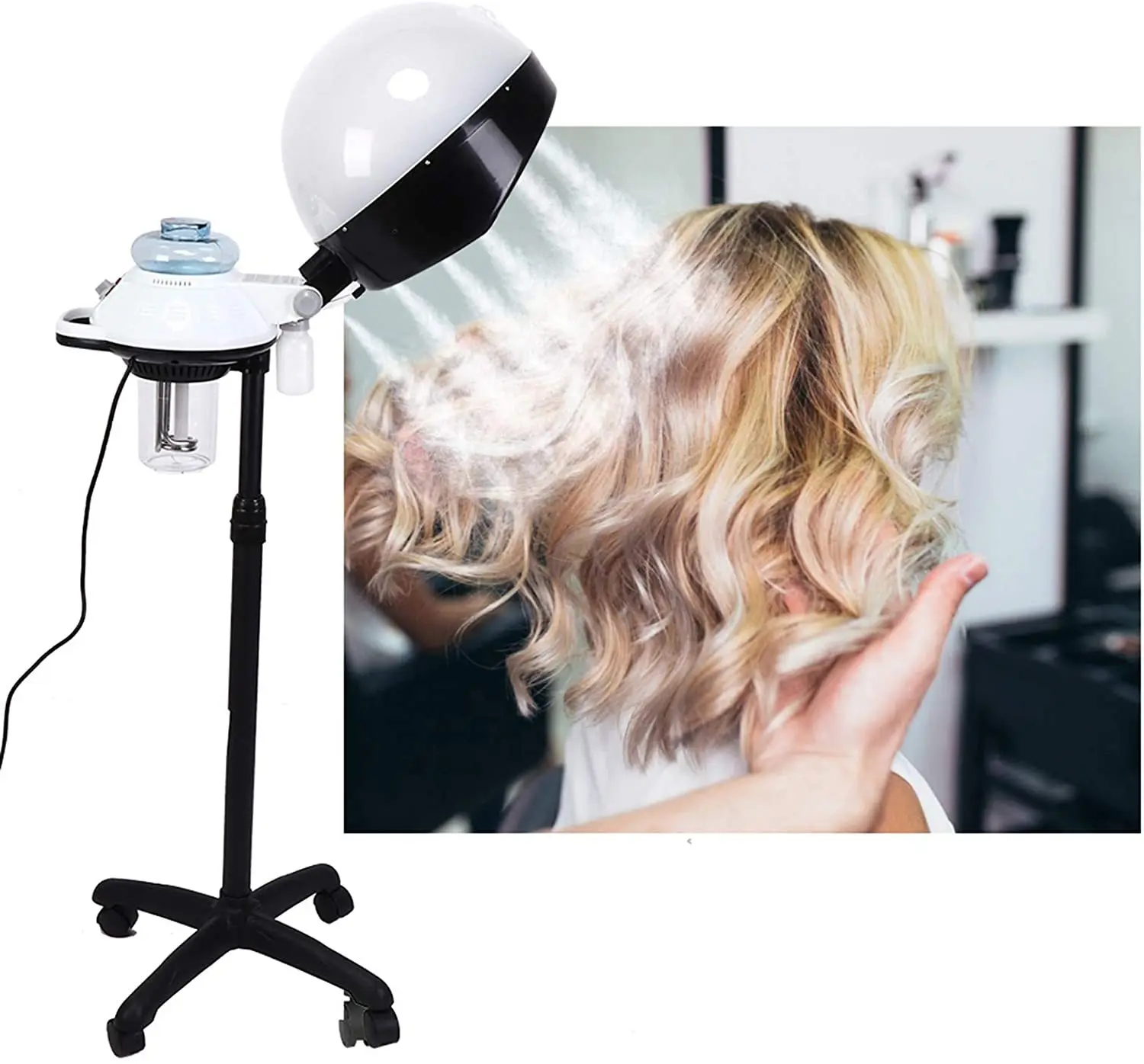 Description Picture 5 of itemShampoo Hair Steamer Rolling Stand Hooded Hair Dyeing Coloring Perming Conditioning Salon Spa Steamer Height Adjustable Tool