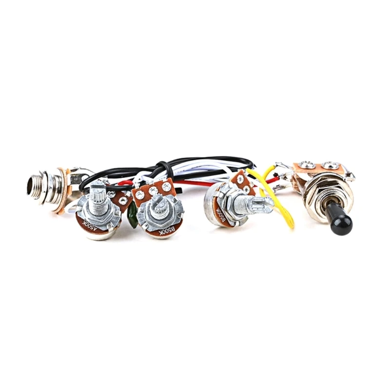 

Electric Guitar Wiring Harness Prewired Kit 3 Way Toggle Switch 2 Volume 1 Tone 500K Potentiometer Jack for Bass Drop Shipping