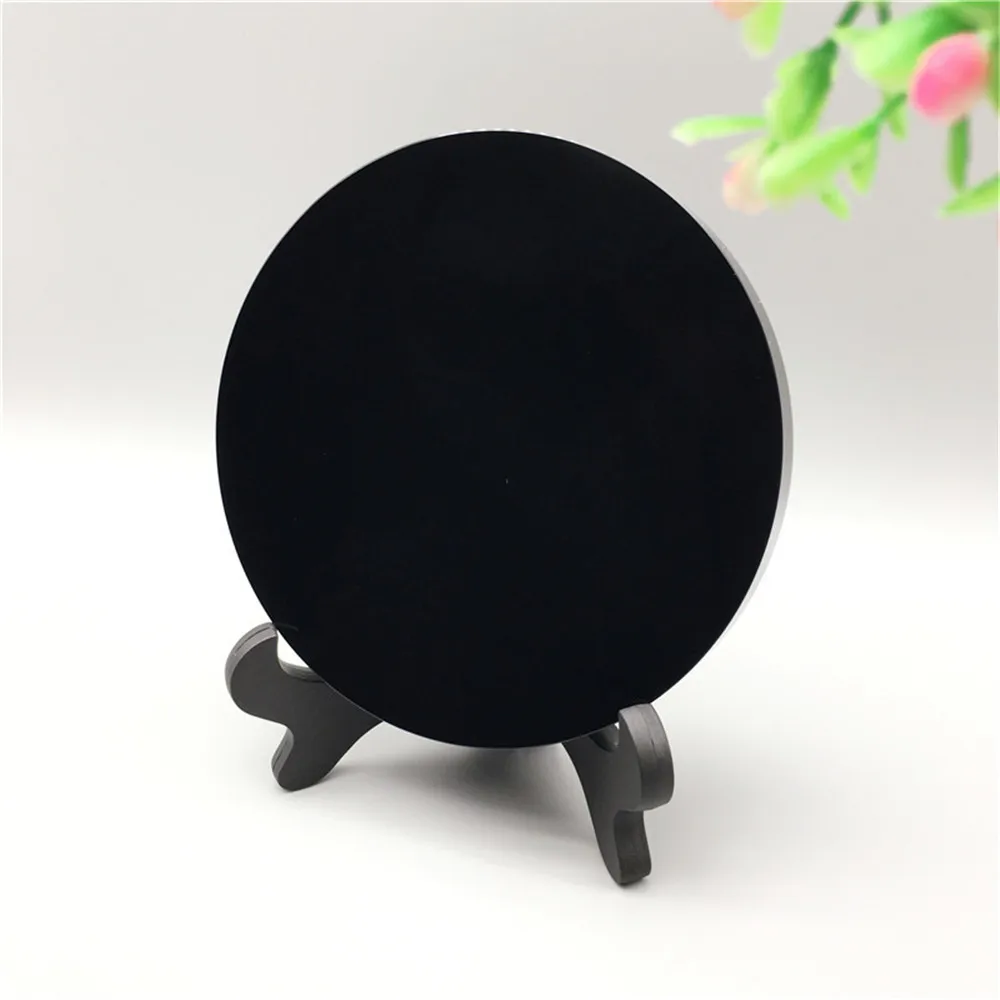 

Natural Crystal Obsidian Disc Ornaments Healing Reiki Home Decoration Feng Shui Raw Quartz Stones Gemstones And Brackets