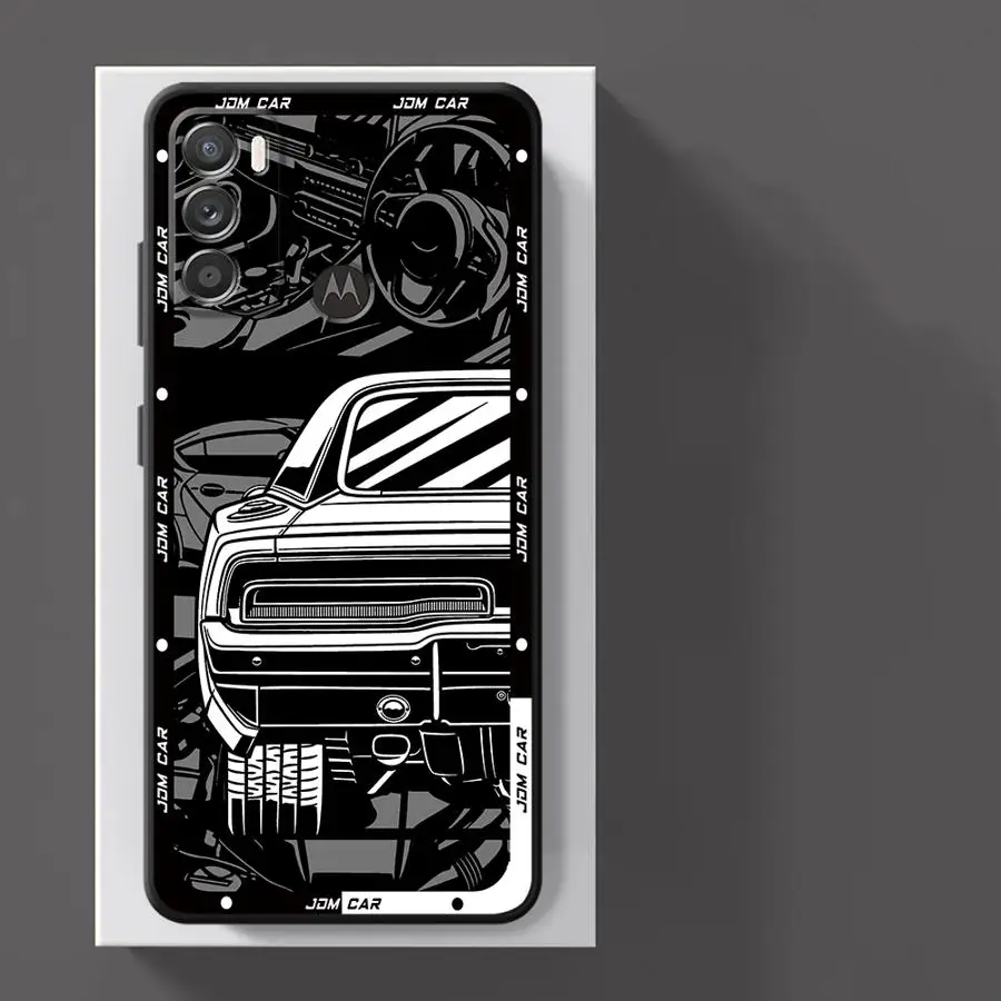 Sleek Black Soft Shell Phone Case with JDM Car Design
