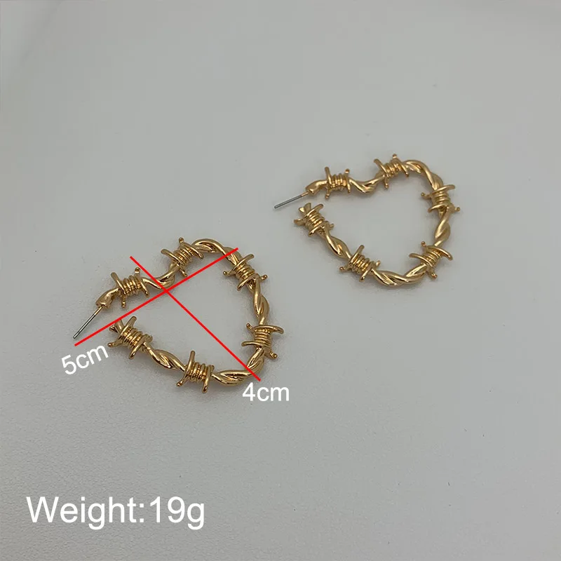 Orecchini a forma di cuore con filo spinato, gioielli punk gotici