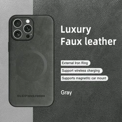 OLGE Luxury Classic Leather Case with Outstanding Texture and Wireless Charging Capability - iPhone 14 Plus (Gray)