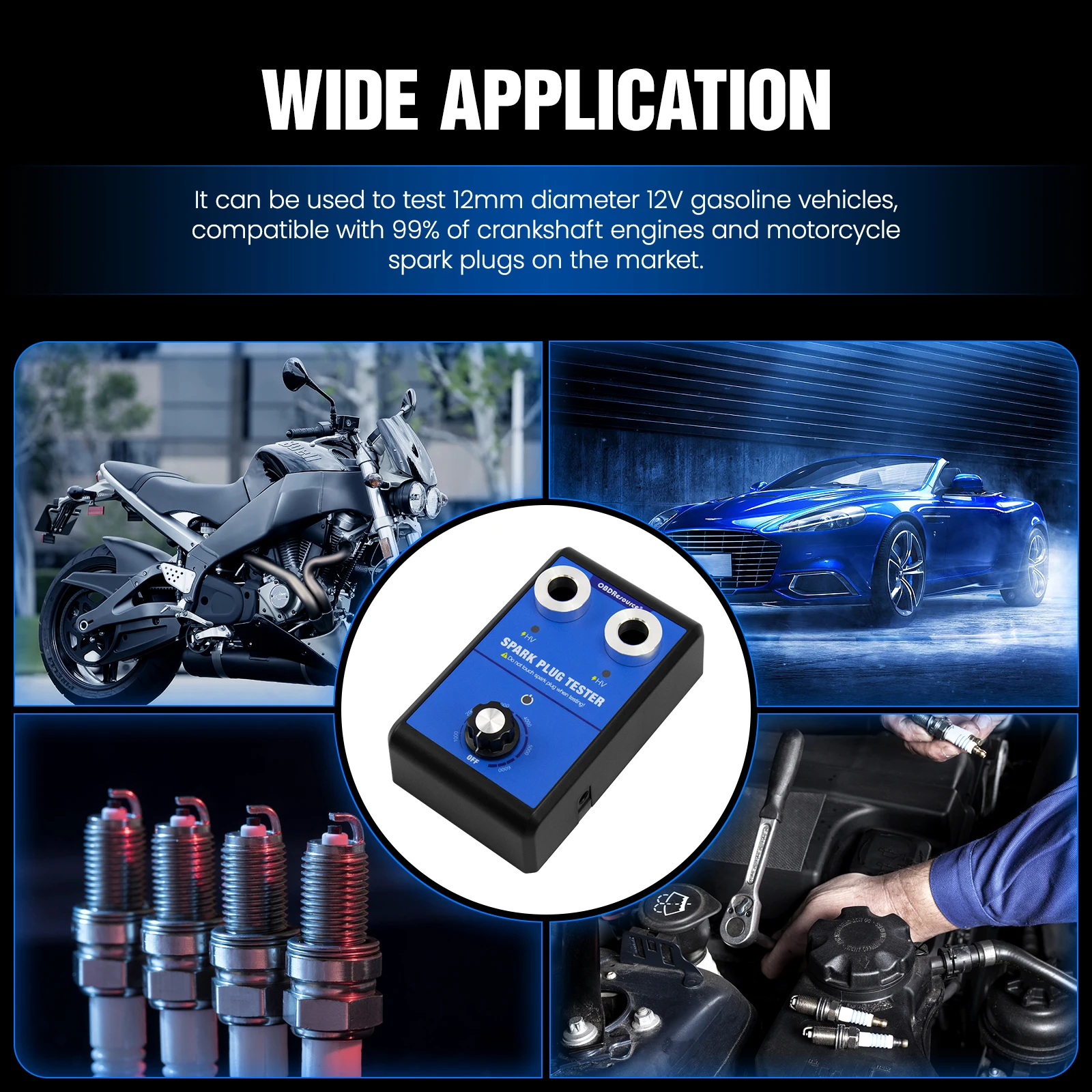 Spark Plug Tester OBDResource Car Dual Holes 110V 220V 0-6000rpm Frequency Auto Engine Ignition Coil Tester Spark Tool