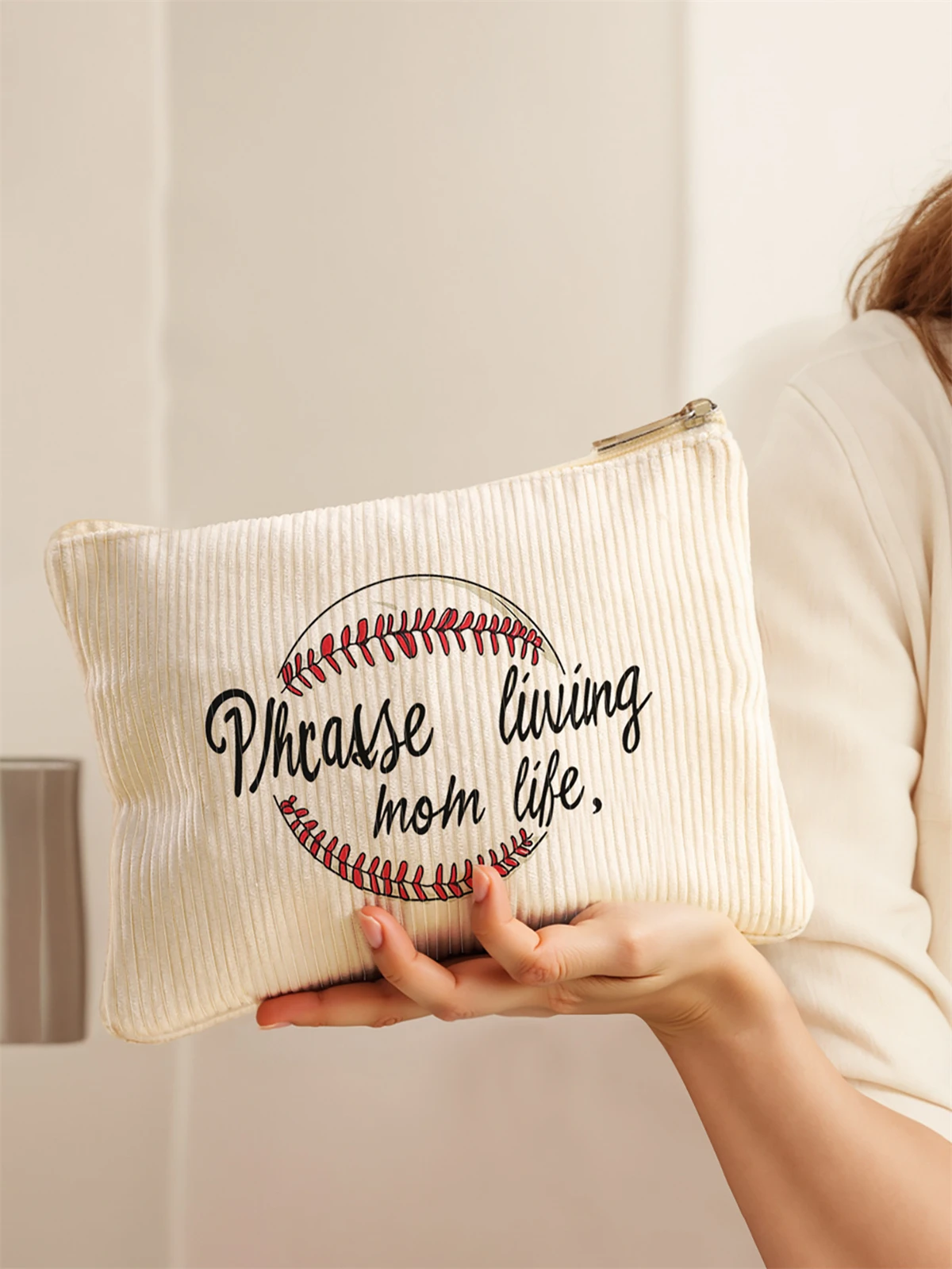 Women's Corduroy Travel Cosmetic Bag Portable Large Capacity Makeup Storage Organizer Zipper Clutch Purse Make up Bag