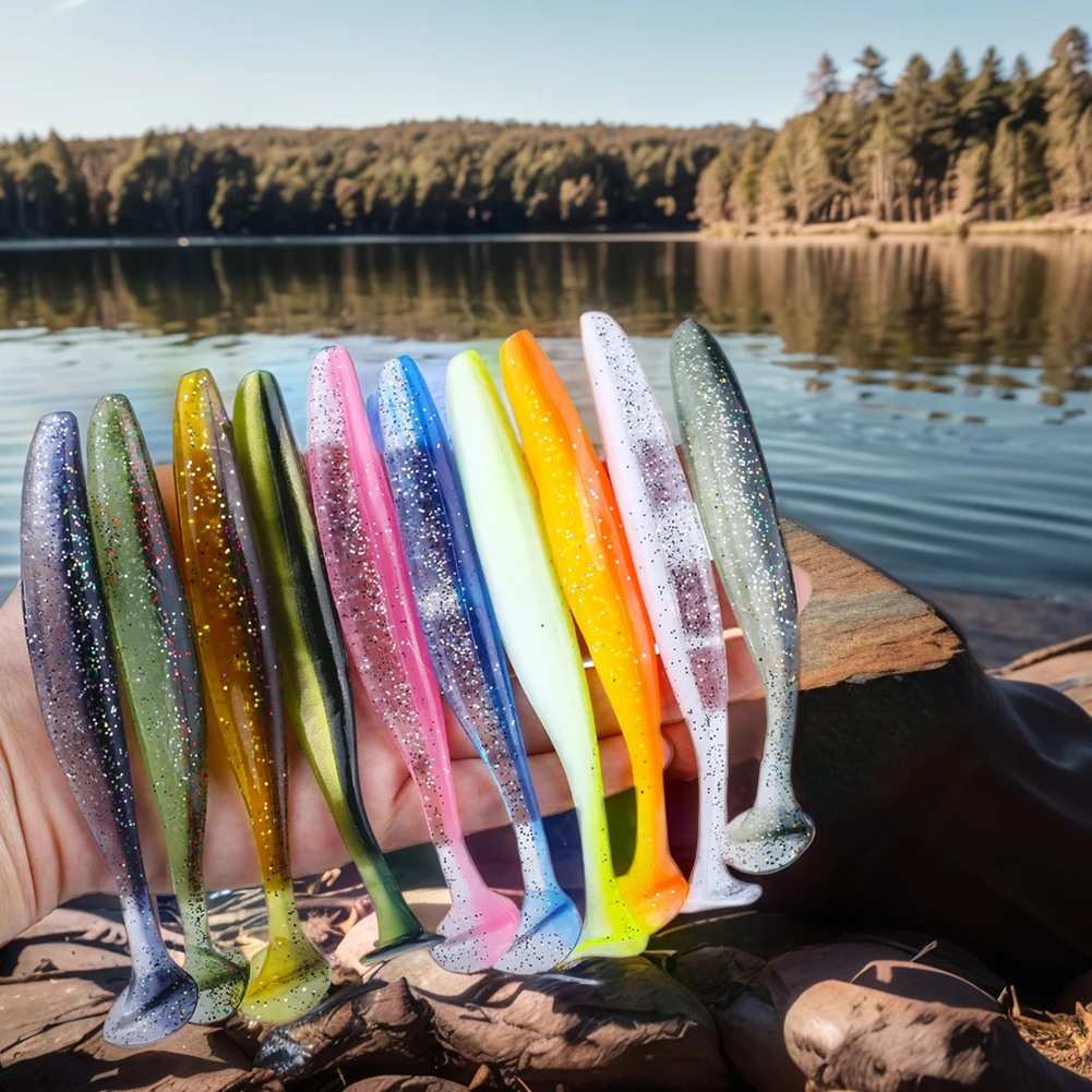 10Pcs 9cm T Tail Worm Soft Bait Plastic Fishing Soft Lure Fishing Bait for Bass Trout Freshwater Saltwater