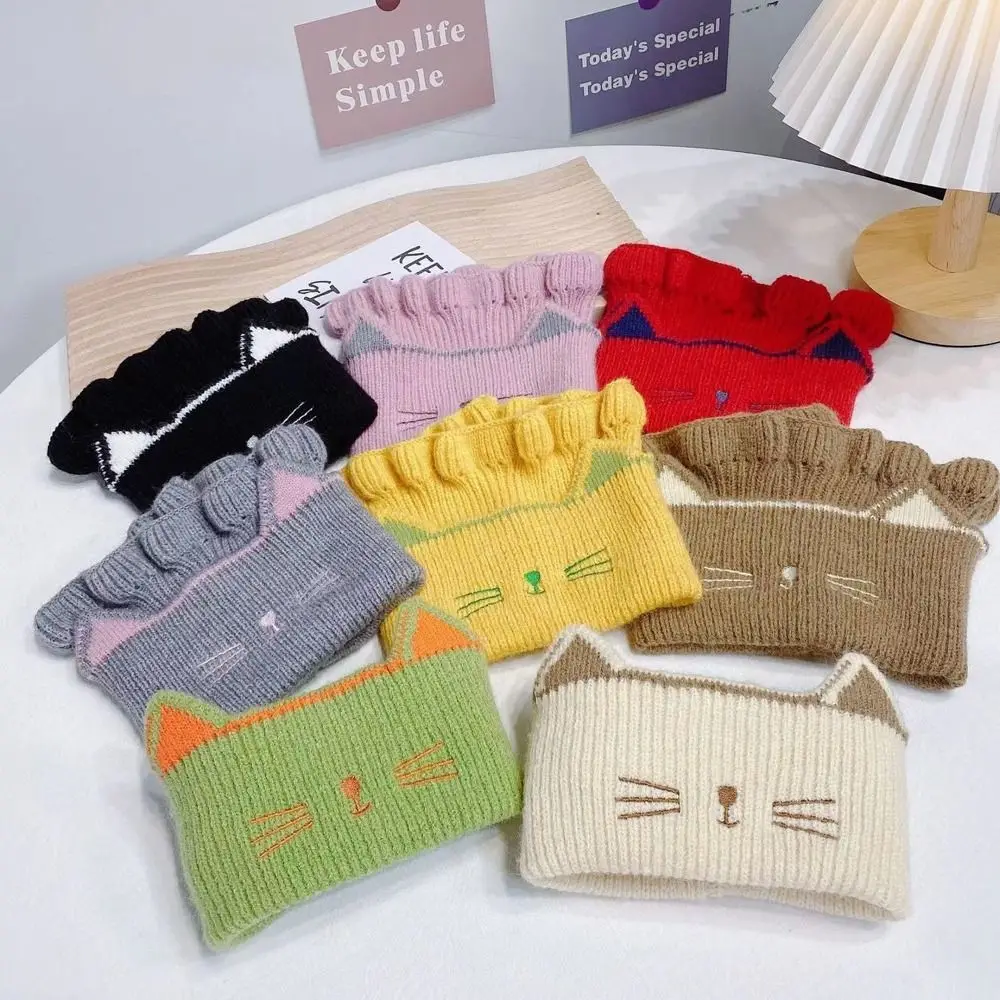 

Warm Baby Knitted Scarf Cartoon Cat Ruffle Neck Girls Kids Soft Scarf Hair Band Dual-use Winter Child Scarfs Collar Circle