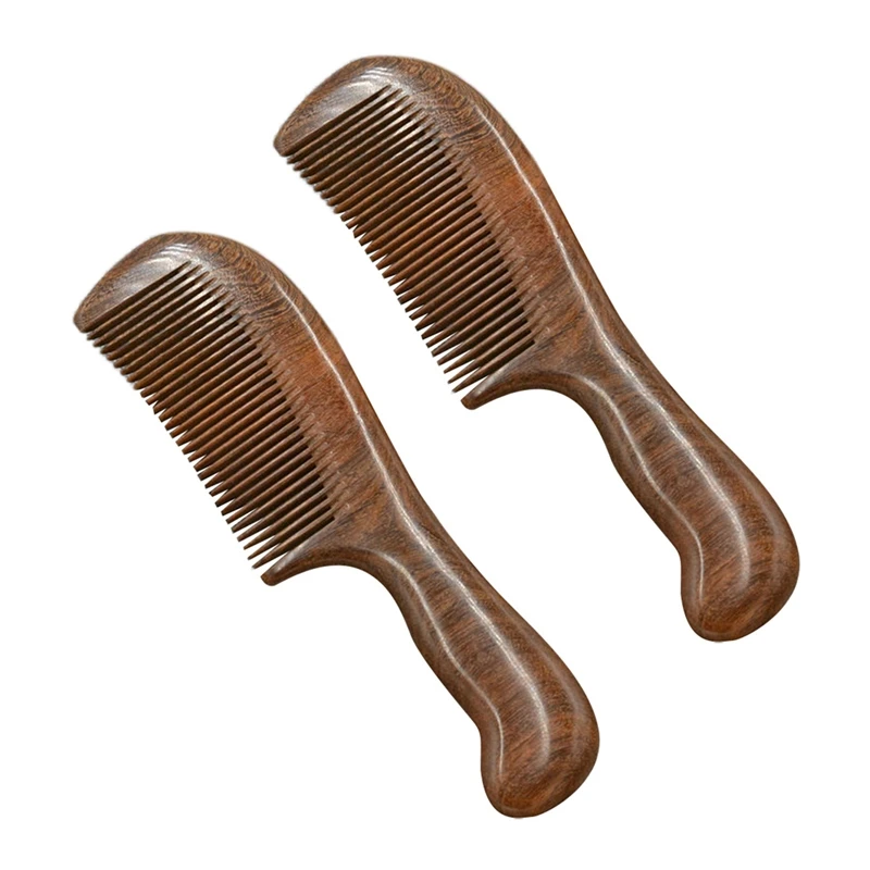 

2X Sandalwood Wide Tooth Comb Curly Hair Portable Coarse Tooth Wooden Comb Hair Massage Tool Fine